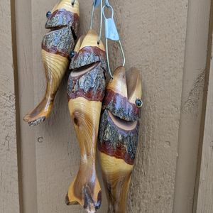 Rustic Adk carved fish wall decor.